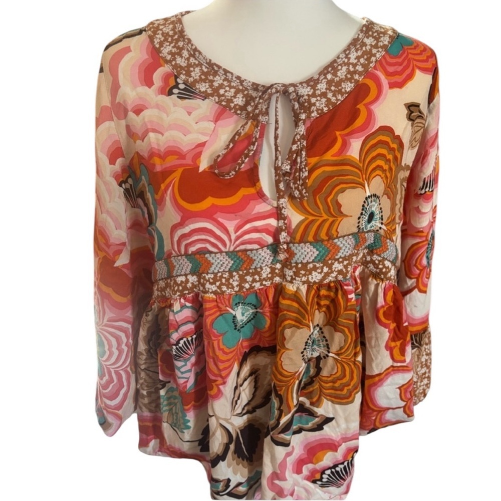 Ivy Jane Boho Floral Empire Waist Babydoll Tunic Top Anthropologie Style M/L